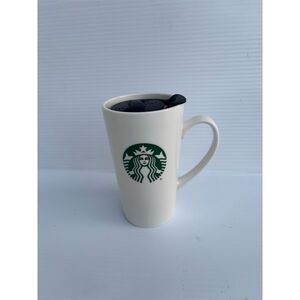 Starbucks White Ceramic Travel Mug 12.8oz with‎ Black Lid